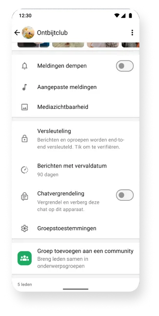 whatsapp-platform geeft groepen weer met functies voor gedempte versleuteling en verdwijnende сообщения